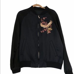 Satin embroidered bomber jacket